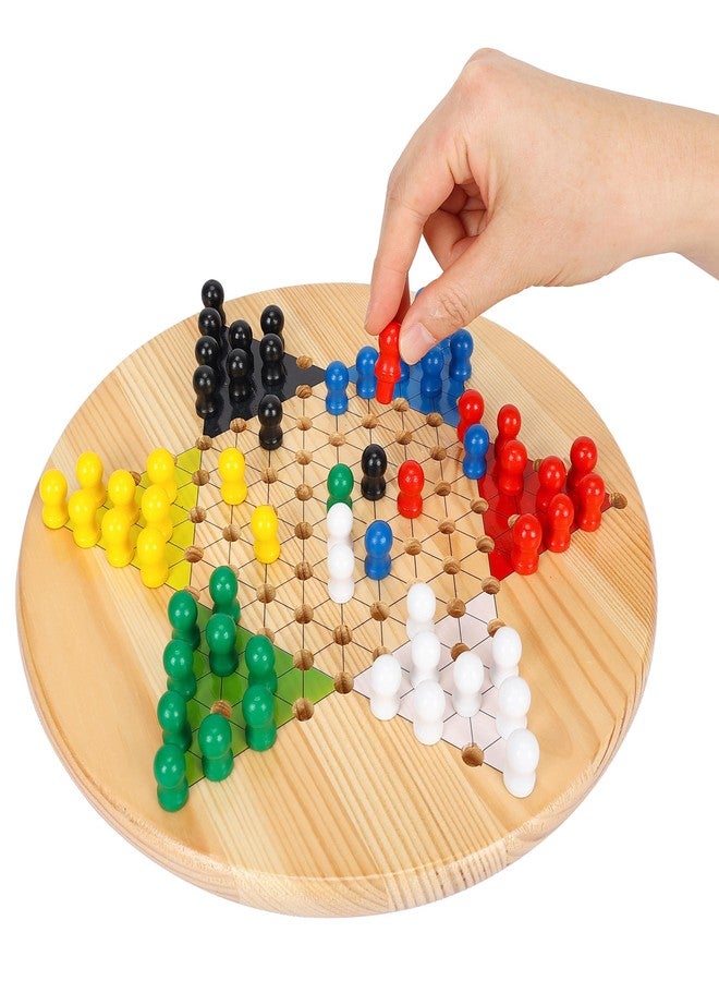 Gothink Chinese Checkers Board Game, 11.5 Inches Classic Game Board Set - Premium Solid Wood 60+6 pcs Colorful Pegs & Manual, Easy Grasping for Adults and Kids, w/Gift Box, Fun for Family Gathering - Image 1